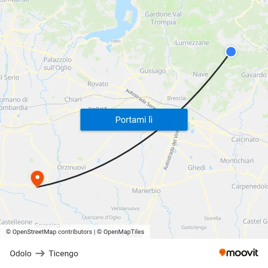 Odolo to Ticengo map