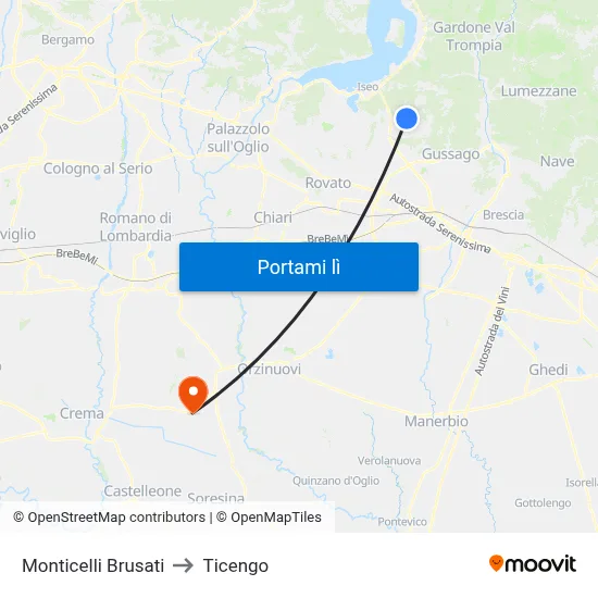 Monticelli Brusati to Ticengo map