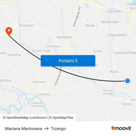 Mariana Mantovana to Ticengo map