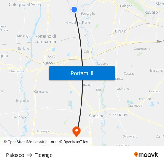 Palosco to Ticengo map