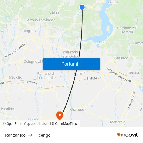 Ranzanico to Ticengo map