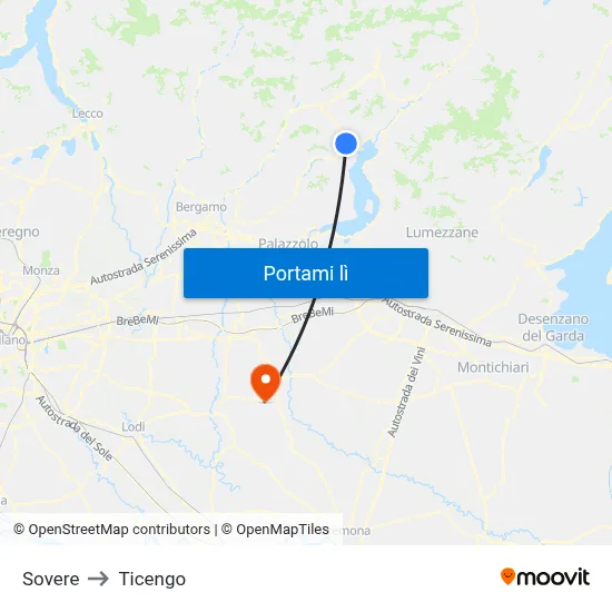 Sovere to Ticengo map