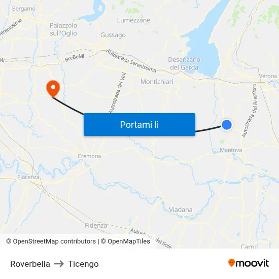 Roverbella to Ticengo map