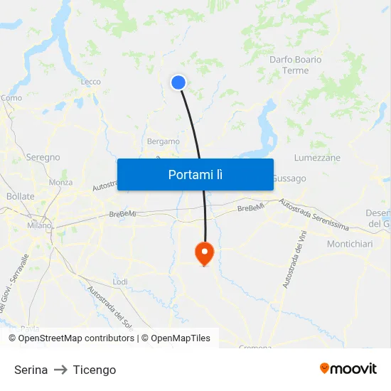 Serina to Ticengo map