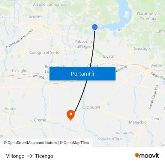 Villongo to Ticengo map