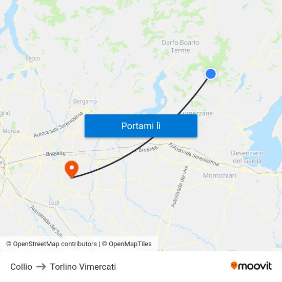 Collio to Torlino Vimercati map