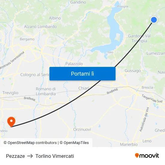 Pezzaze to Torlino Vimercati map