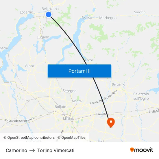 Camorino to Torlino Vimercati map