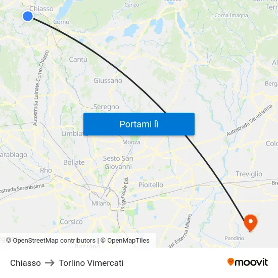 Chiasso to Torlino Vimercati map