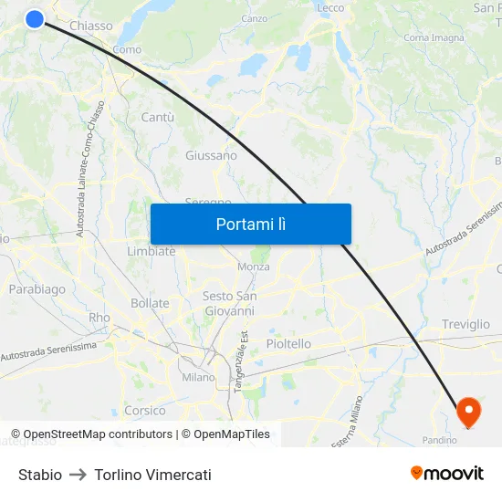Stabio to Torlino Vimercati map