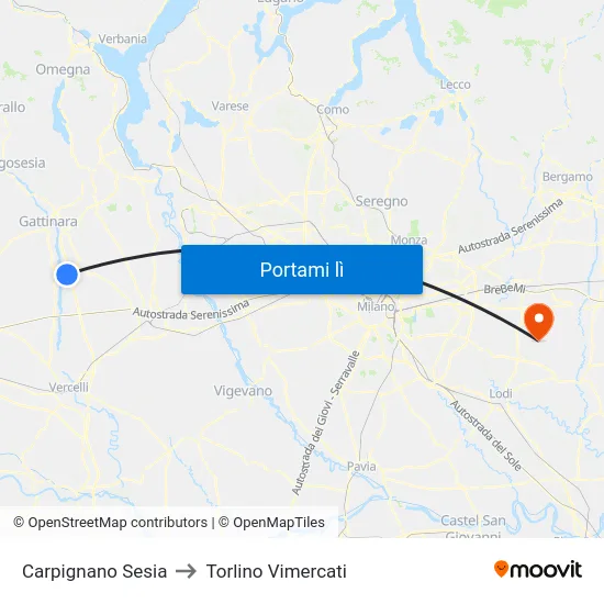 Carpignano Sesia to Torlino Vimercati map