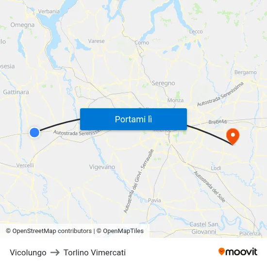 Vicolungo to Torlino Vimercati map
