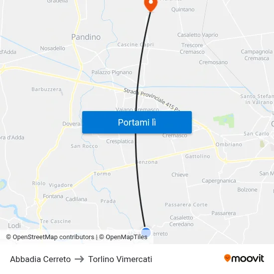 Abbadia Cerreto to Torlino Vimercati map
