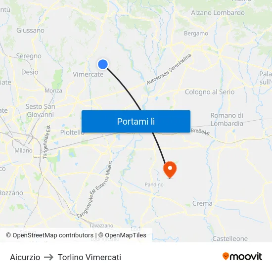 Aicurzio to Torlino Vimercati map