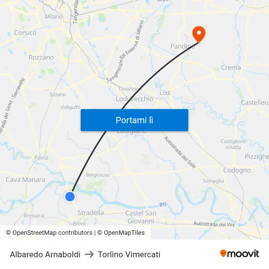 Albaredo Arnaboldi to Torlino Vimercati map
