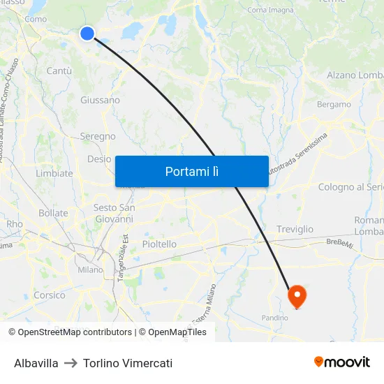Albavilla to Torlino Vimercati map