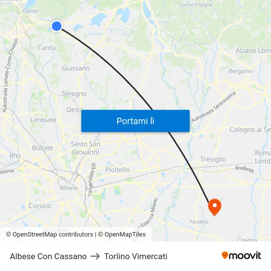 Albese Con Cassano to Torlino Vimercati map