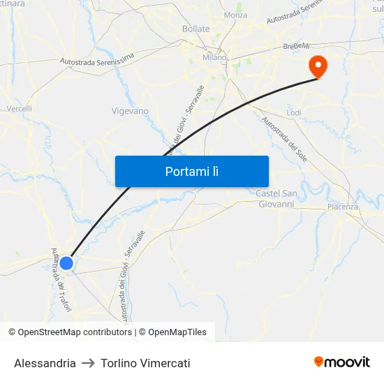 Alessandria to Torlino Vimercati map