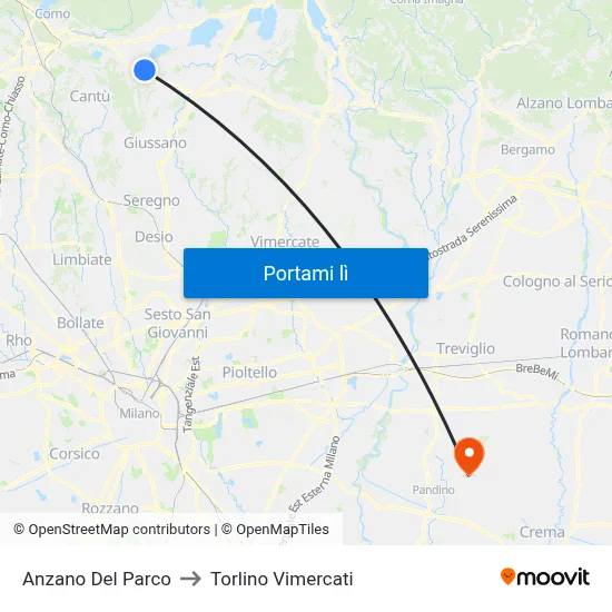 Anzano Del Parco to Torlino Vimercati map