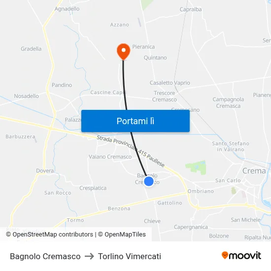 Bagnolo Cremasco to Torlino Vimercati map