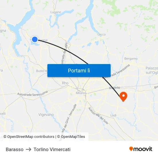 Barasso to Torlino Vimercati map