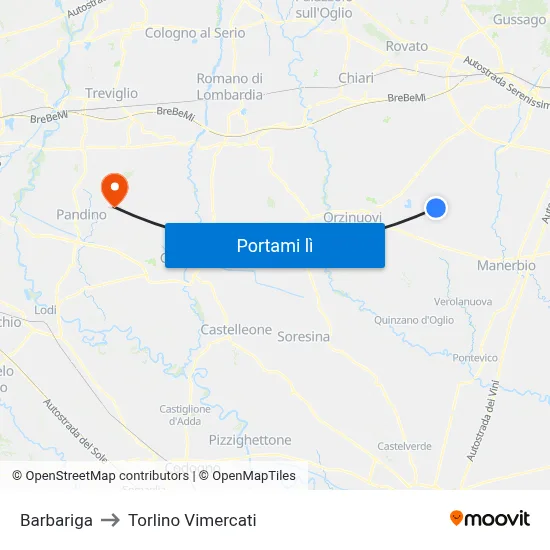 Barbariga to Torlino Vimercati map