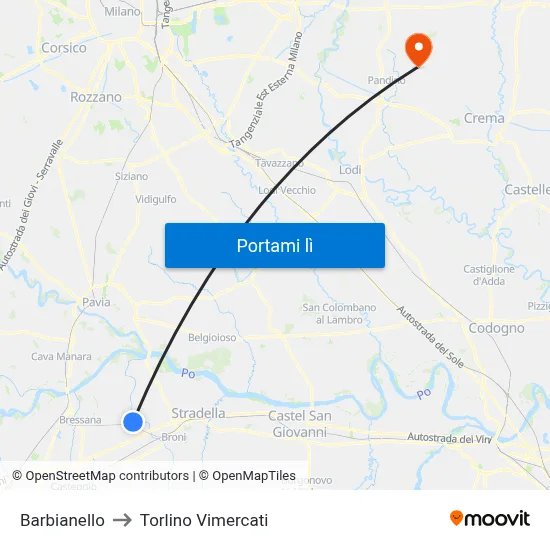Barbianello to Torlino Vimercati map