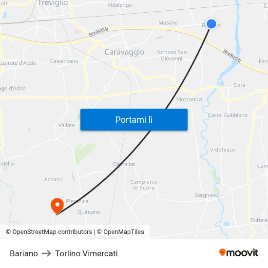 Bariano to Torlino Vimercati map