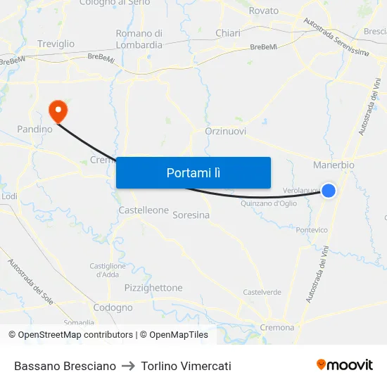 Bassano Bresciano to Torlino Vimercati map