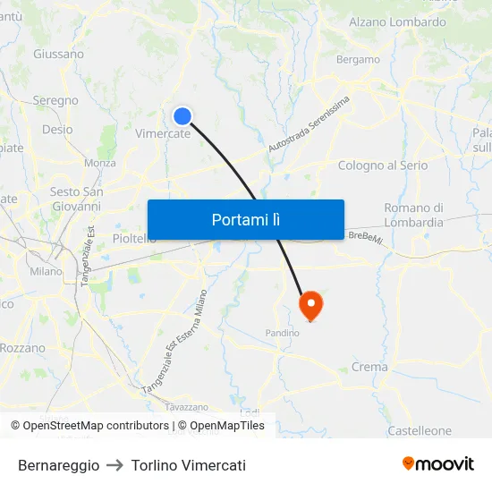 Bernareggio to Torlino Vimercati map