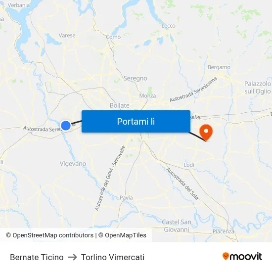 Bernate Ticino to Torlino Vimercati map