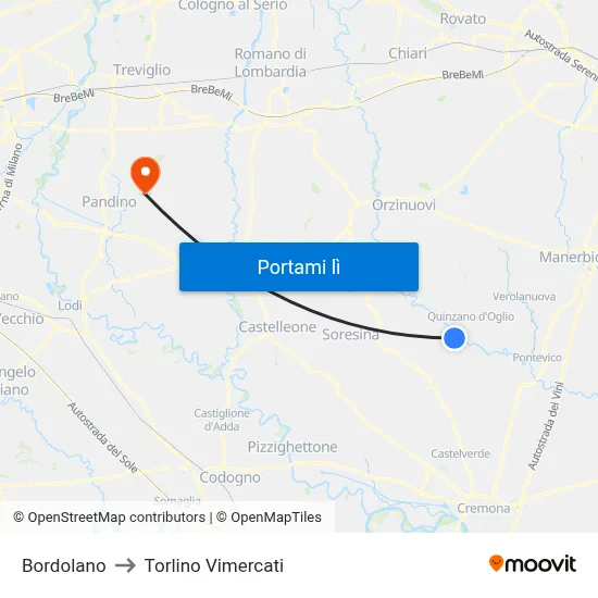 Bordolano to Torlino Vimercati map