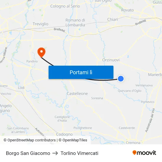 Borgo San Giacomo to Torlino Vimercati map