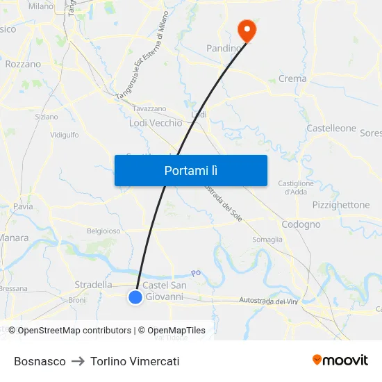 Bosnasco to Torlino Vimercati map