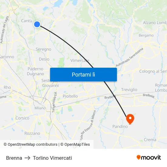 Brenna to Torlino Vimercati map