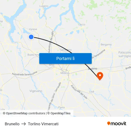 Brunello to Torlino Vimercati map