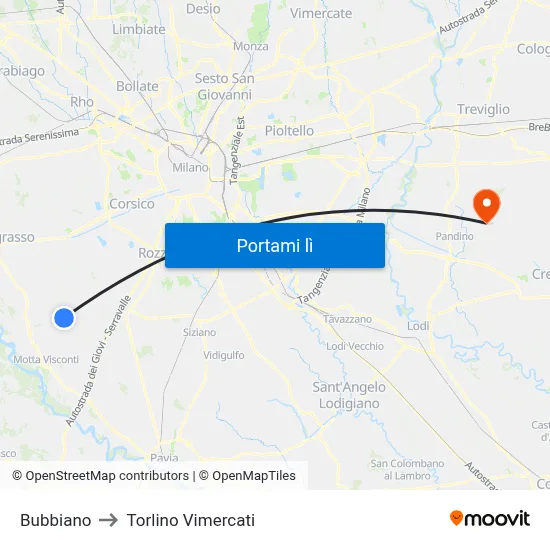 Bubbiano to Torlino Vimercati map