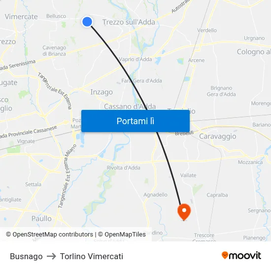 Busnago to Torlino Vimercati map