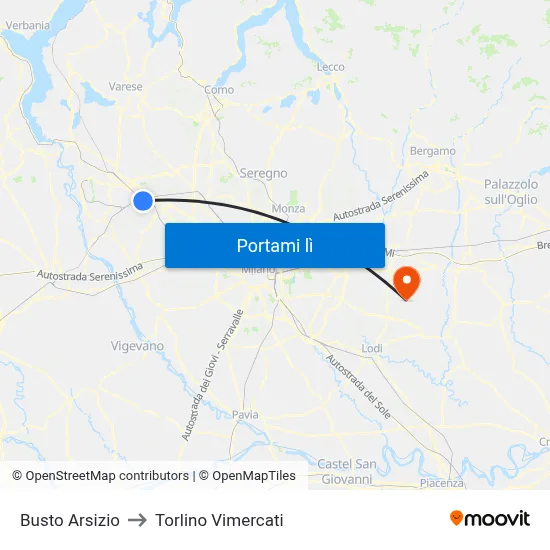 Busto Arsizio to Torlino Vimercati map