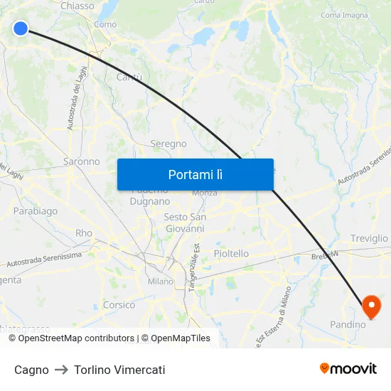 Cagno to Torlino Vimercati map