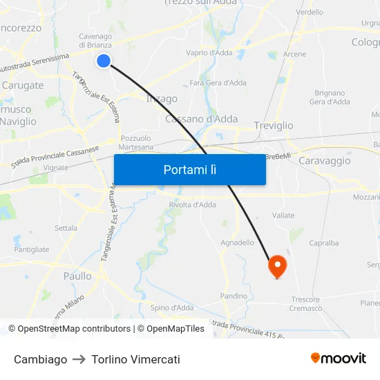 Cambiago to Torlino Vimercati map