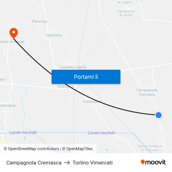 Campagnola Cremasca to Torlino Vimercati map