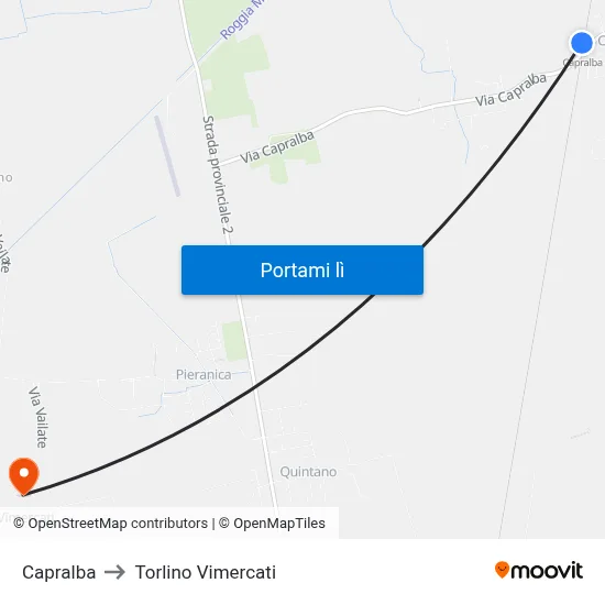 Capralba to Torlino Vimercati map