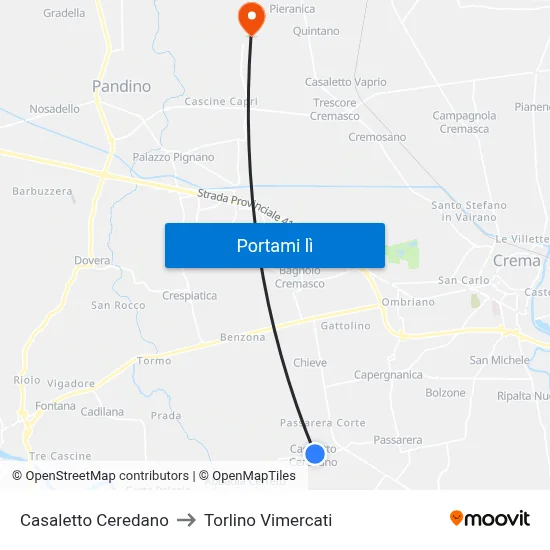 Casaletto Ceredano to Torlino Vimercati map