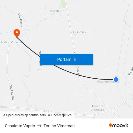 Casaletto Vaprio to Torlino Vimercati map