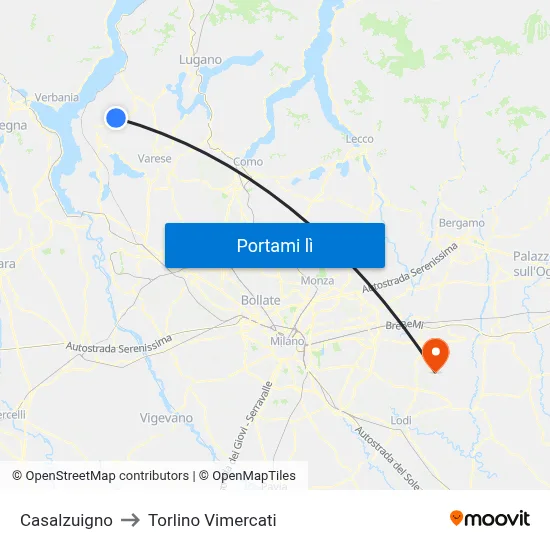 Casalzuigno to Torlino Vimercati map