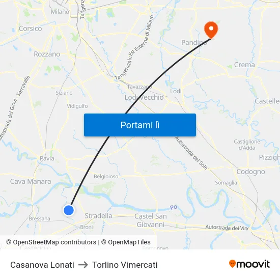 Casanova Lonati to Torlino Vimercati map