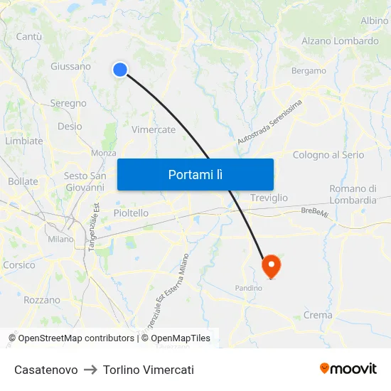 Casatenovo to Torlino Vimercati map