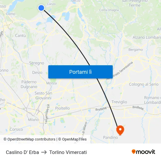 Caslino D' Erba to Torlino Vimercati map