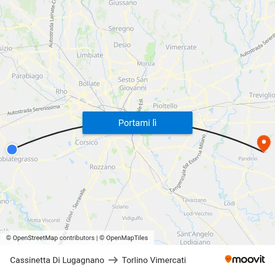 Cassinetta Di Lugagnano to Torlino Vimercati map